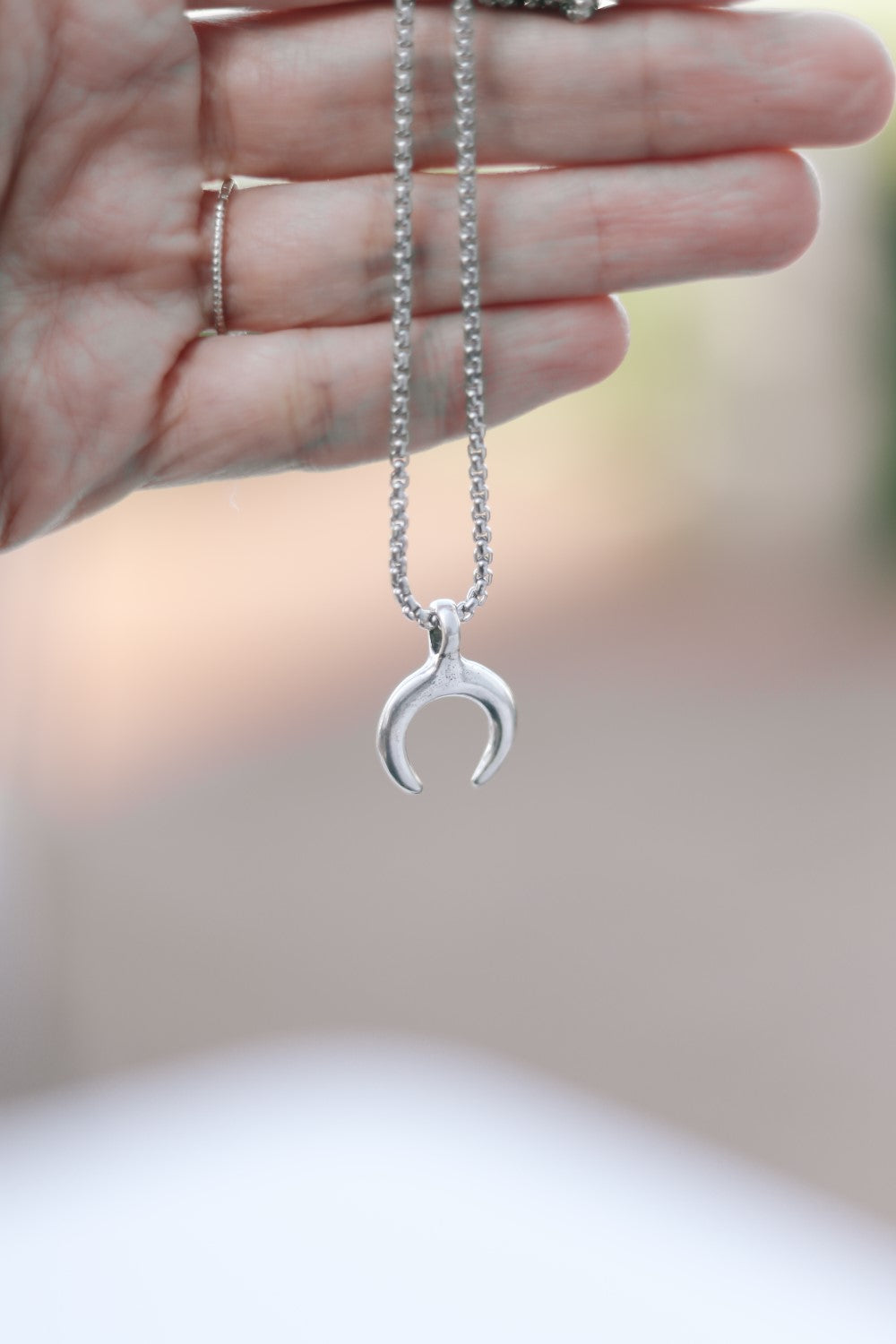 double horn half moon necklace for men