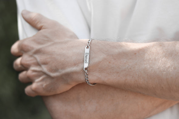 Personalized Men's Bracelet, Engraved Name Bracelet For Men, Stainless Steel Chain, Silver Initial Bracelet for him, Gift for Father Husband