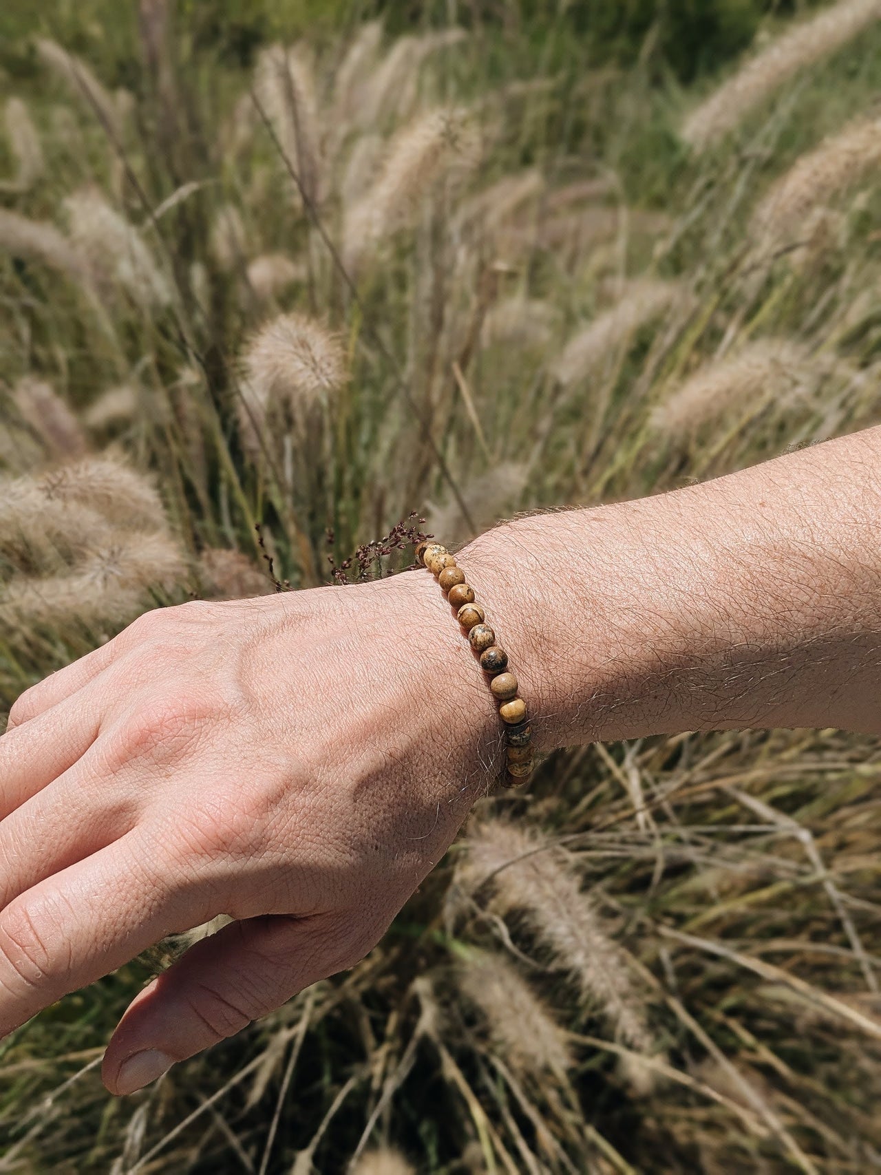 Picture Jasper bracelet for men, brown beaded men's bracelet, grounding beads stone, gemstone gift for him stretchable boho beads bracelet