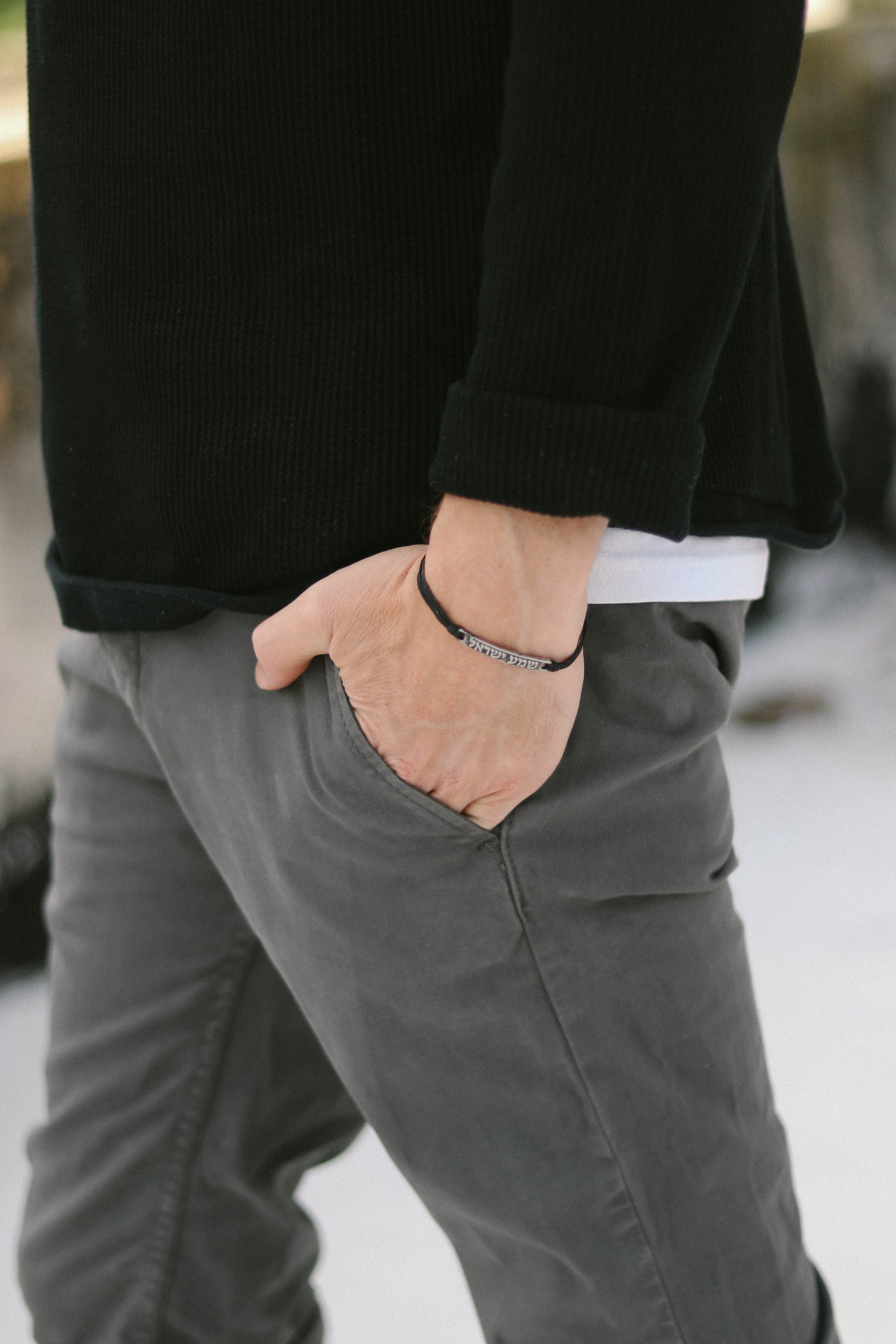 Shema Israel bracelet for men silver Hebrew charm blue string bracelet jewish gift for him men's bracelet handmade