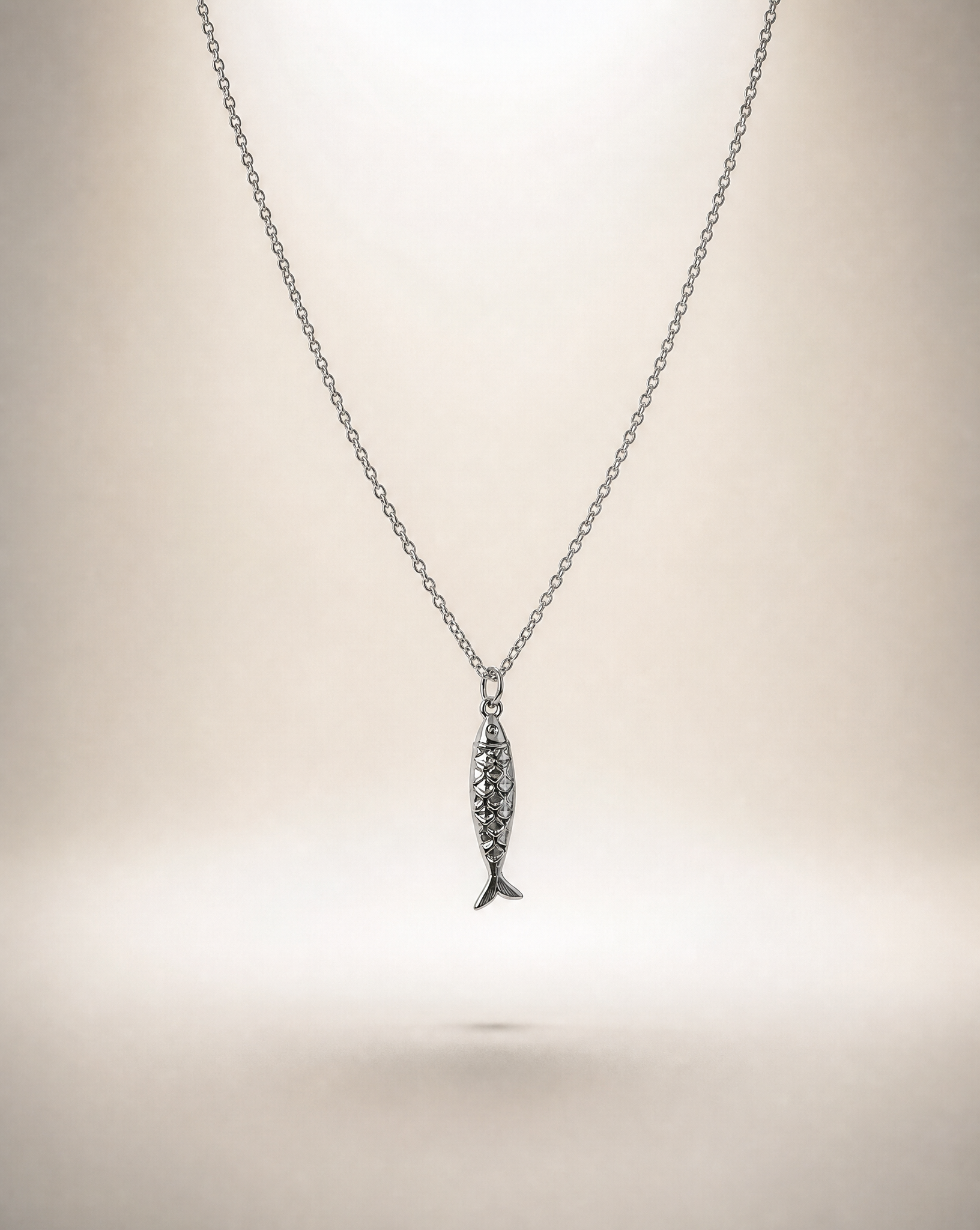 Fish chain necklace for men, men's fish necklace with link chain, stainless steel silver tone pendant fisherman gift for him