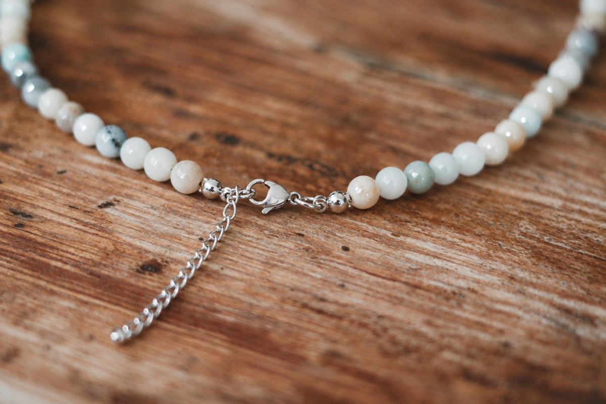 Amazonite necklace for men, beaded necklace, men's necklace with stone beads, 6mm beads, good luck, adjustable, gift for him, mens jewelry
