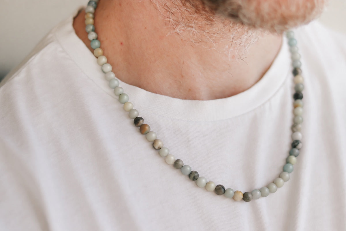 Amazonite necklace for men, beaded necklace, men's necklace with stone beads, 6mm beads, good luck, adjustable, gift for him, mens jewelry