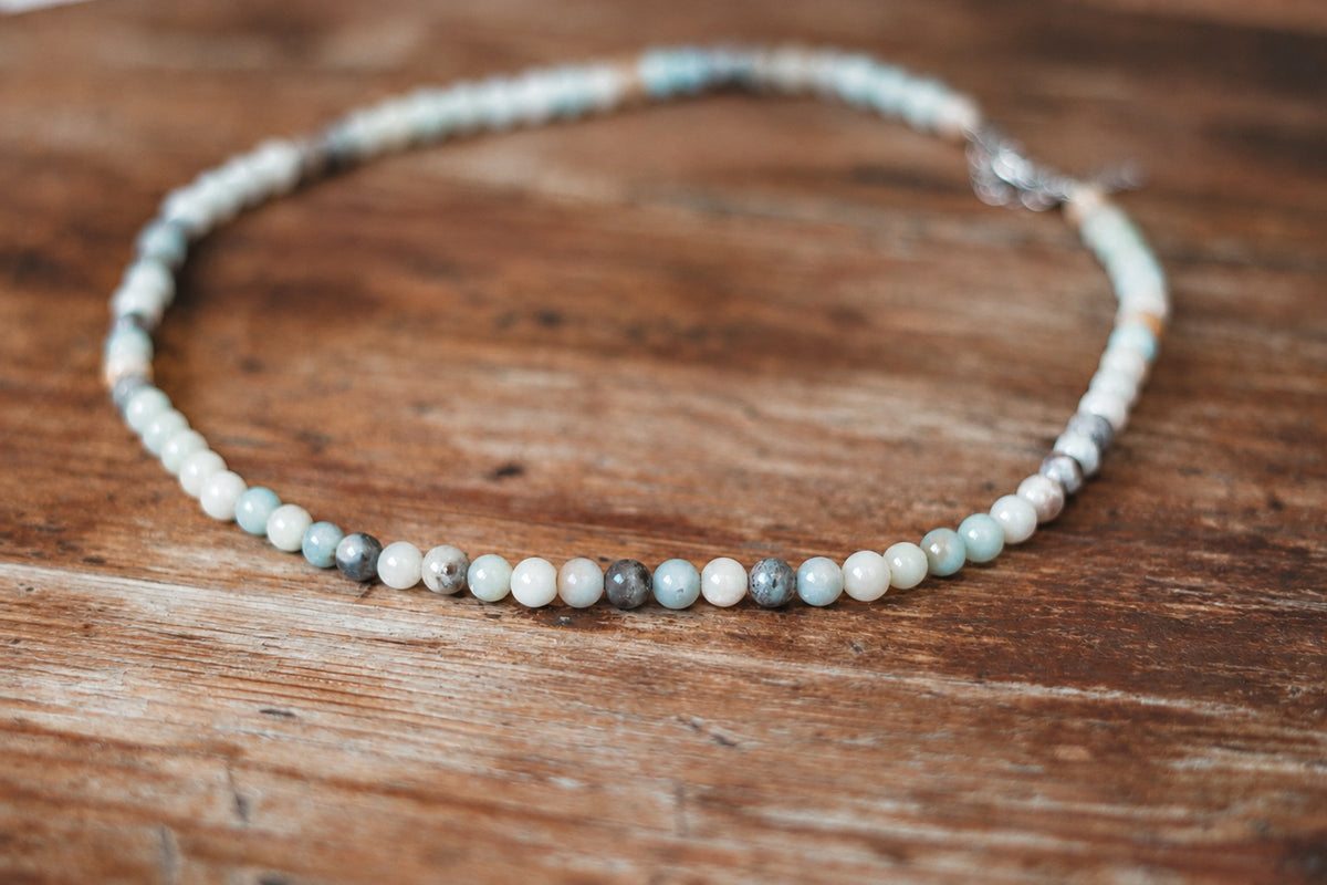 Amazonite necklace for men, beaded necklace, men's necklace with stone beads, 6mm beads, good luck, adjustable, gift for him, mens jewelry