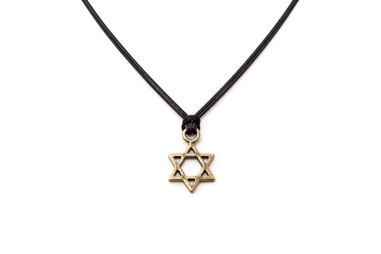 Necklace with a bronze Star of David pendant on a white background