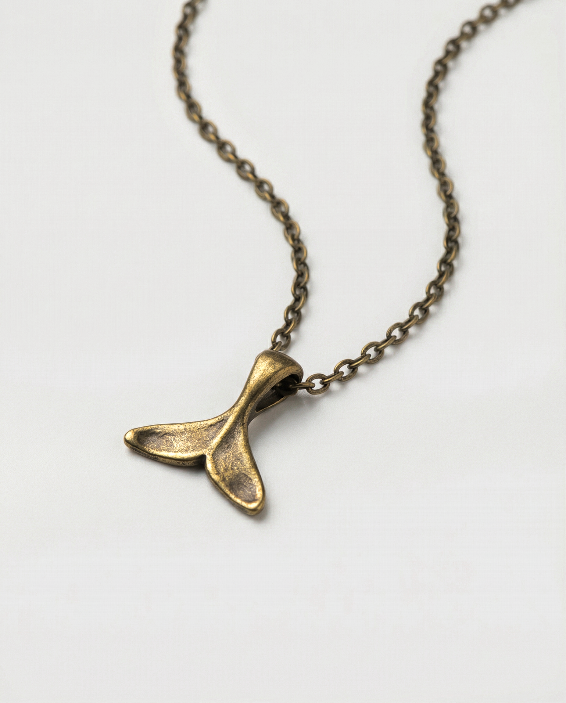 Whale Tail Necklace For Men Bronze Tone Dolphin Tail Pendant Custom Length Chain