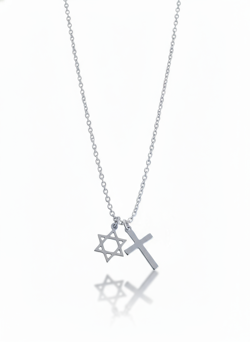 Cross and Star of David necklace for men stainless steel chain Interfaith Necklace Interfaith couples jewelry unity coexistence spiritual