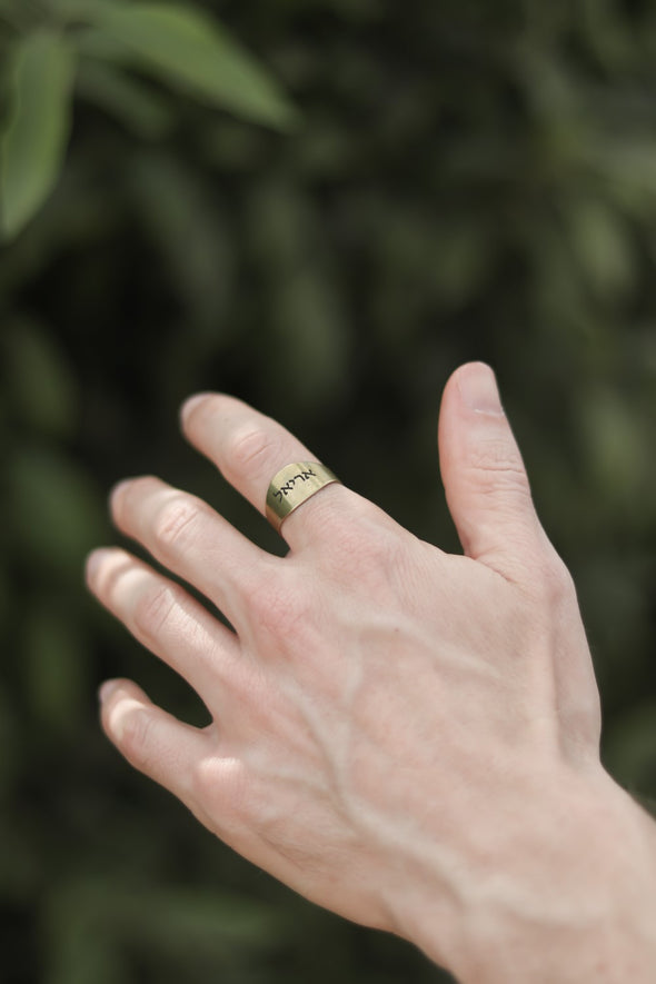 Personalized ring for men, Men's Ring with Engraved Hebrew Name, Bronze Initial Ring for Him, Jewish Gift for Father Husband, Adjustable