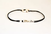 Men's Bracelet with a Silver Tone Fish Bead Charm, Black Cord