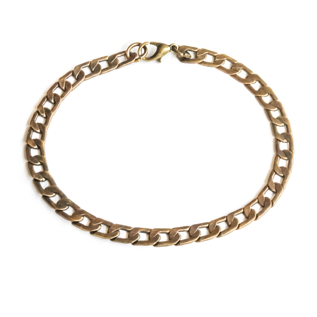 Bronze tone chain bracelet for men, flat cuban chain, gift for him, minimalist everyday casual men's jewelry
