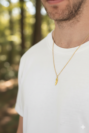 Feather Necklace for men Gold Tone Feather Pendant Stainless Steel Waterproof Chain Custom Length Jewelry Gift for Him