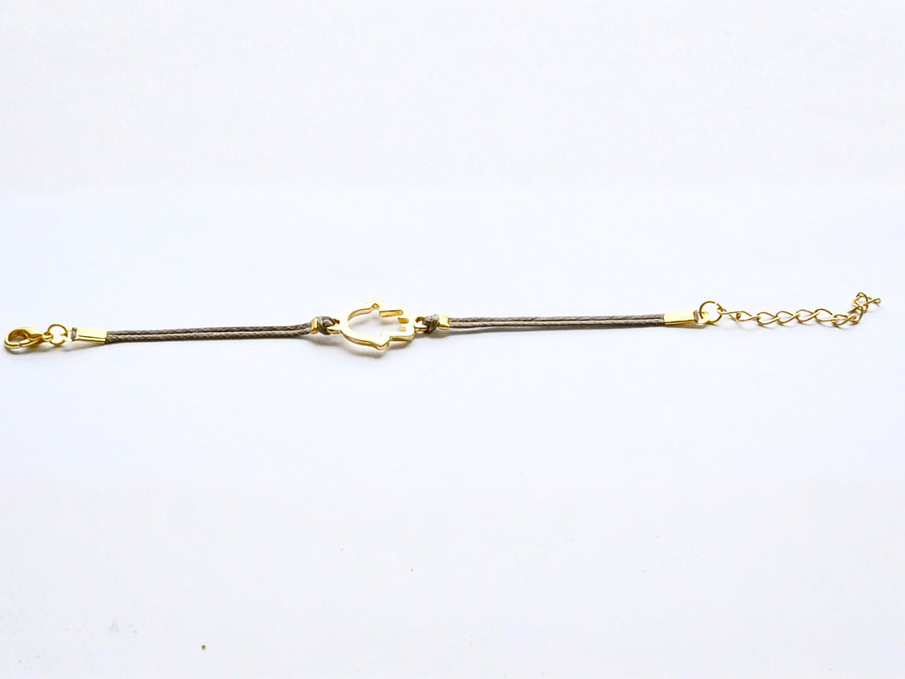 Gold plated Hamsa charm bracelet, brown cord, customized color, adjustable