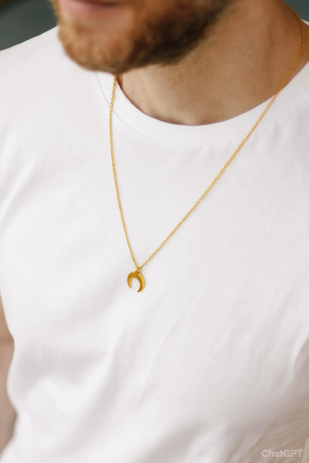 Crescent Moon Necklace for Men Gold Half Moon Pendant Gold Chain, Birthday Gift for Him, Horn Lunar Necklace
