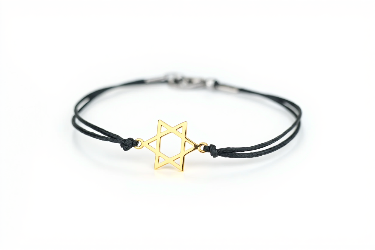 Star of David Bracelet for Men Gold Tone Charm Jewish Gift for Him Custom String Color Size