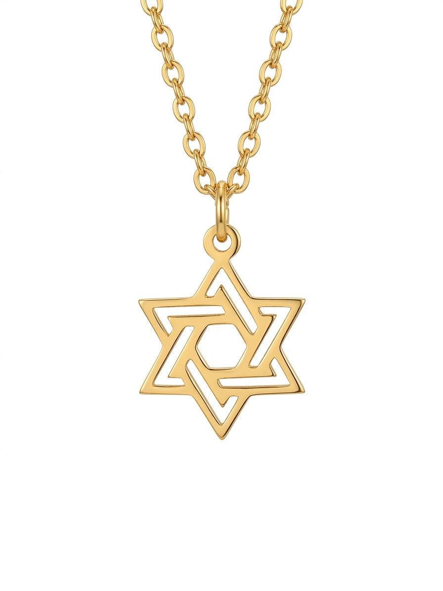 Gold Star of David Necklace For Men Stainless Steel Chain Jewish Gift For Him
