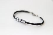 hebrew bracelet for men custom letters black string white beads