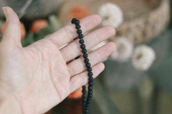 Lava beads Necklace for Men, Beaded necklace, men's necklace with black beads, 6mm beads, calmness, adjustable, gift for him, mens jewelry