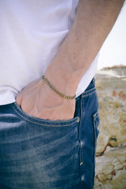 Bronze tone chain bracelet for men, flat cuban chain, gift for him, minimalist everyday casual men's jewelry