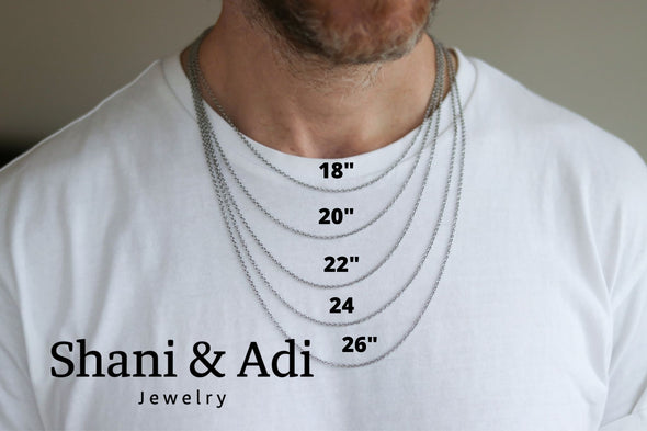 Men's necklace with a silver plaque Hebrew sentence God Bless You, stainless steel chain