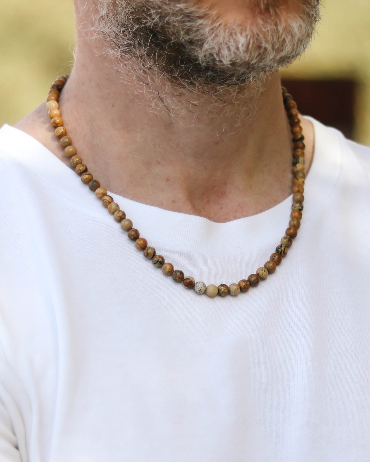 picture jasper beaded necklace for men