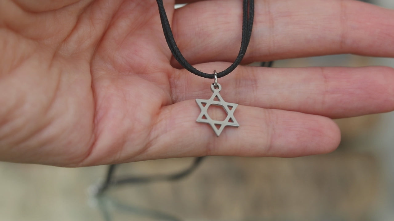 Star of David necklace for men black string silver pendant handmade by Shani & Adi jewelry
