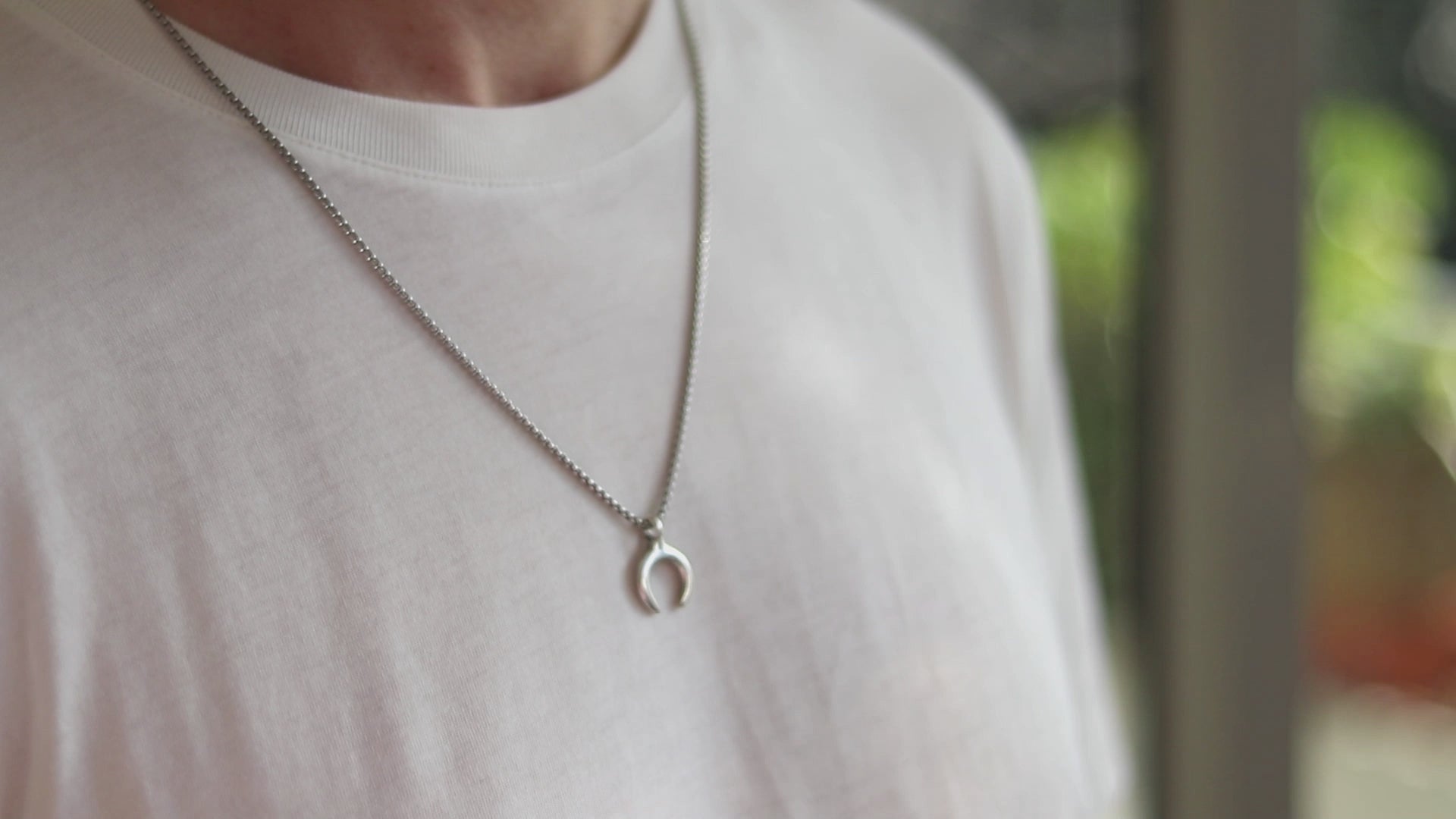 double horn half moon necklace for men
