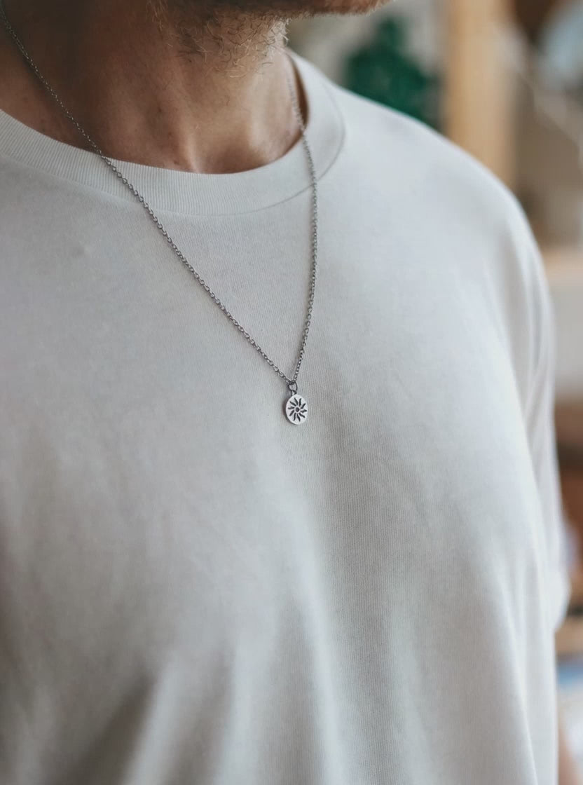 sun necklace for men silver chain stainless steel