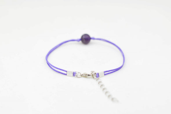 Amethyst bracelet for women, February birthstone, purple cord, adjustable