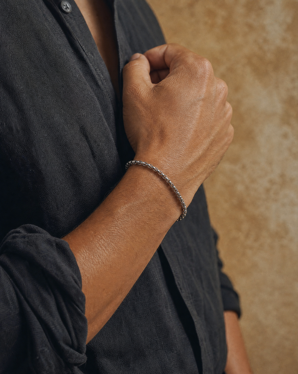Chain bracelet for men Rolo chain, waterproof silver tone stainless steel, gift for him