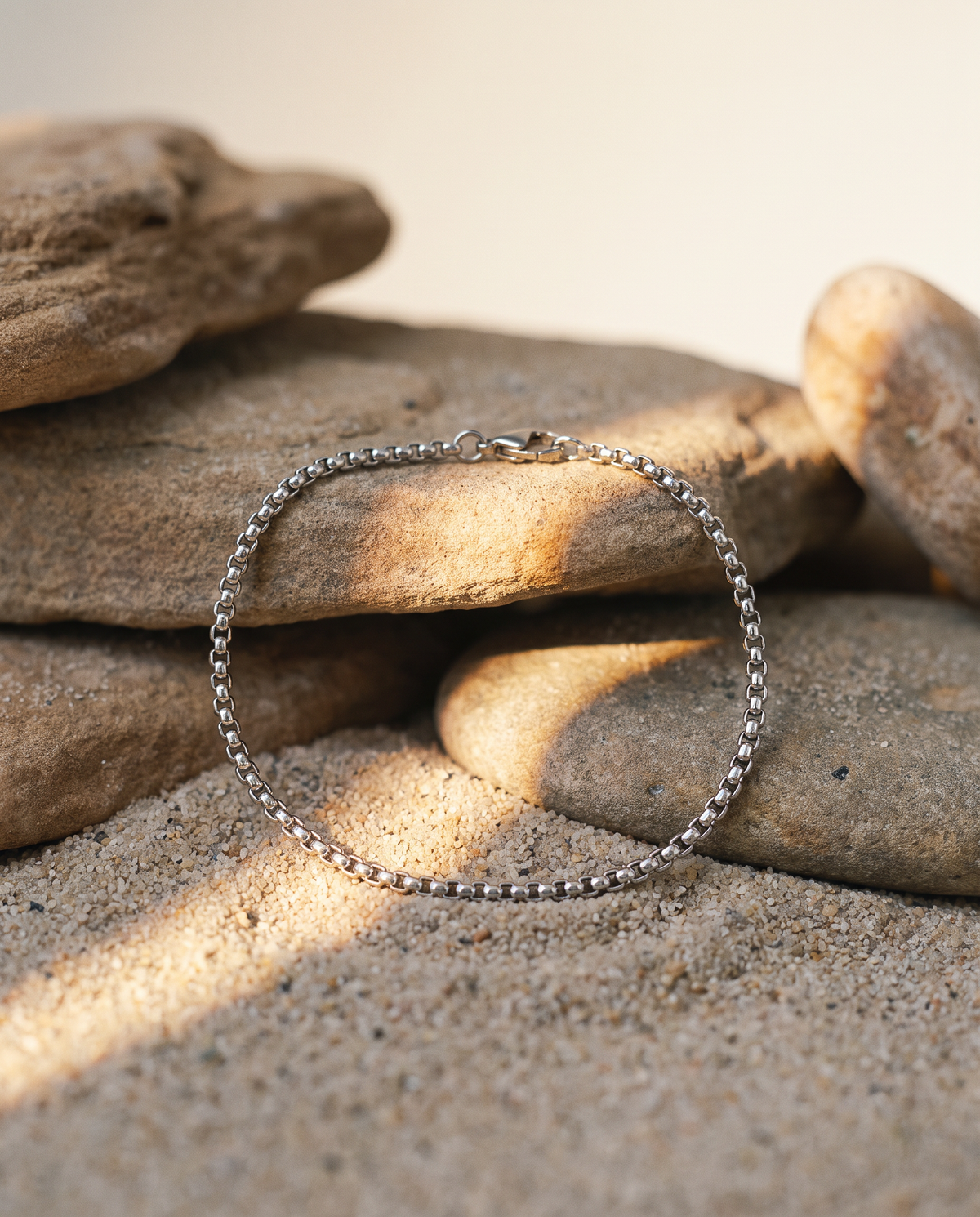 Chain bracelet for men Rolo chain, waterproof silver tone stainless steel, gift for him