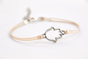 Silver Hamsa bracelet for women, beige cord, spiritual jewelry - shani-adi-jewerly