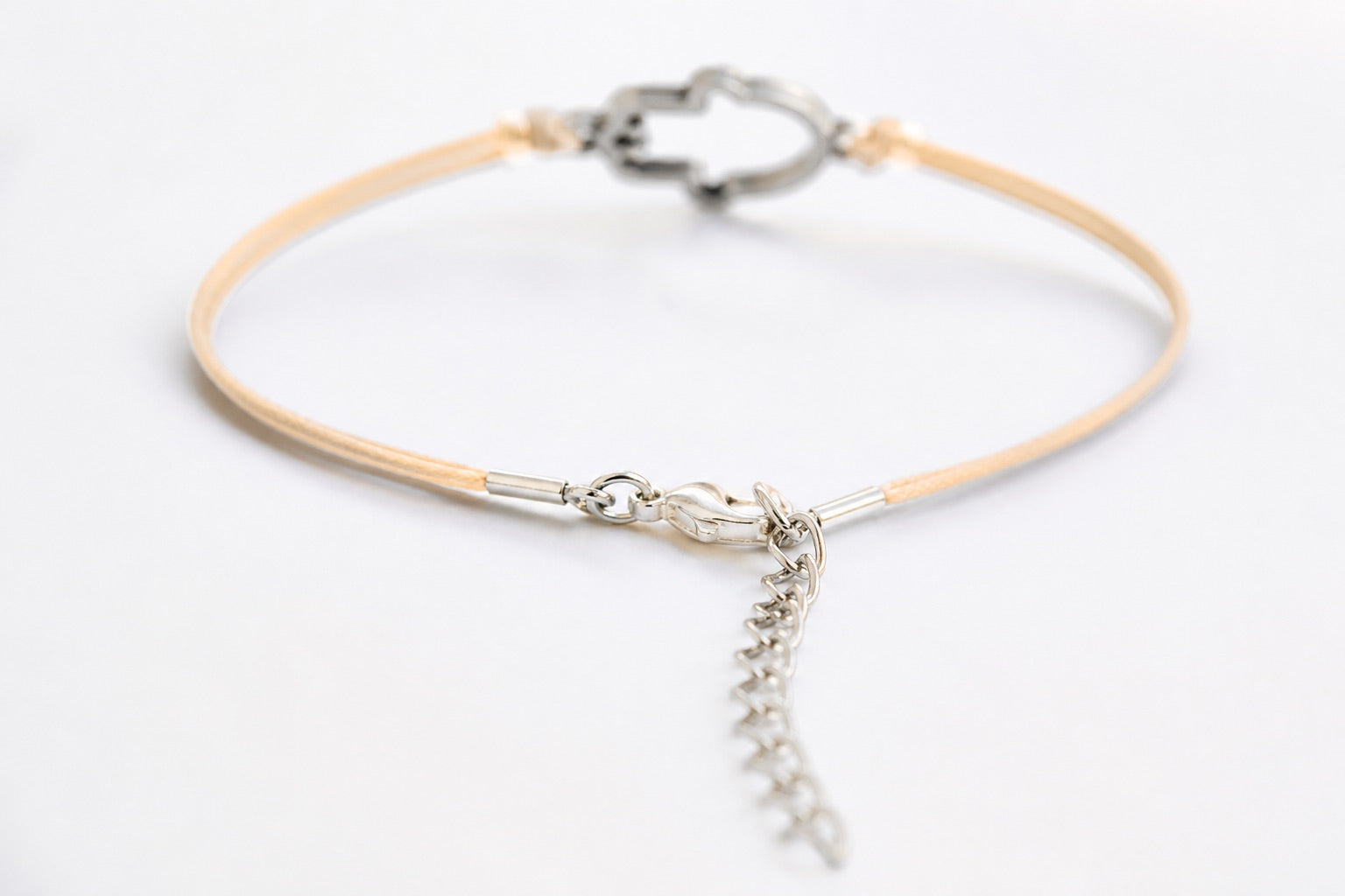 Silver Hamsa bracelet for women, beige cord, spiritual jewelry - shani-adi-jewerly