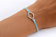 Blue cord bracelet with silver Hamsa charm - shani-adi-jewerly