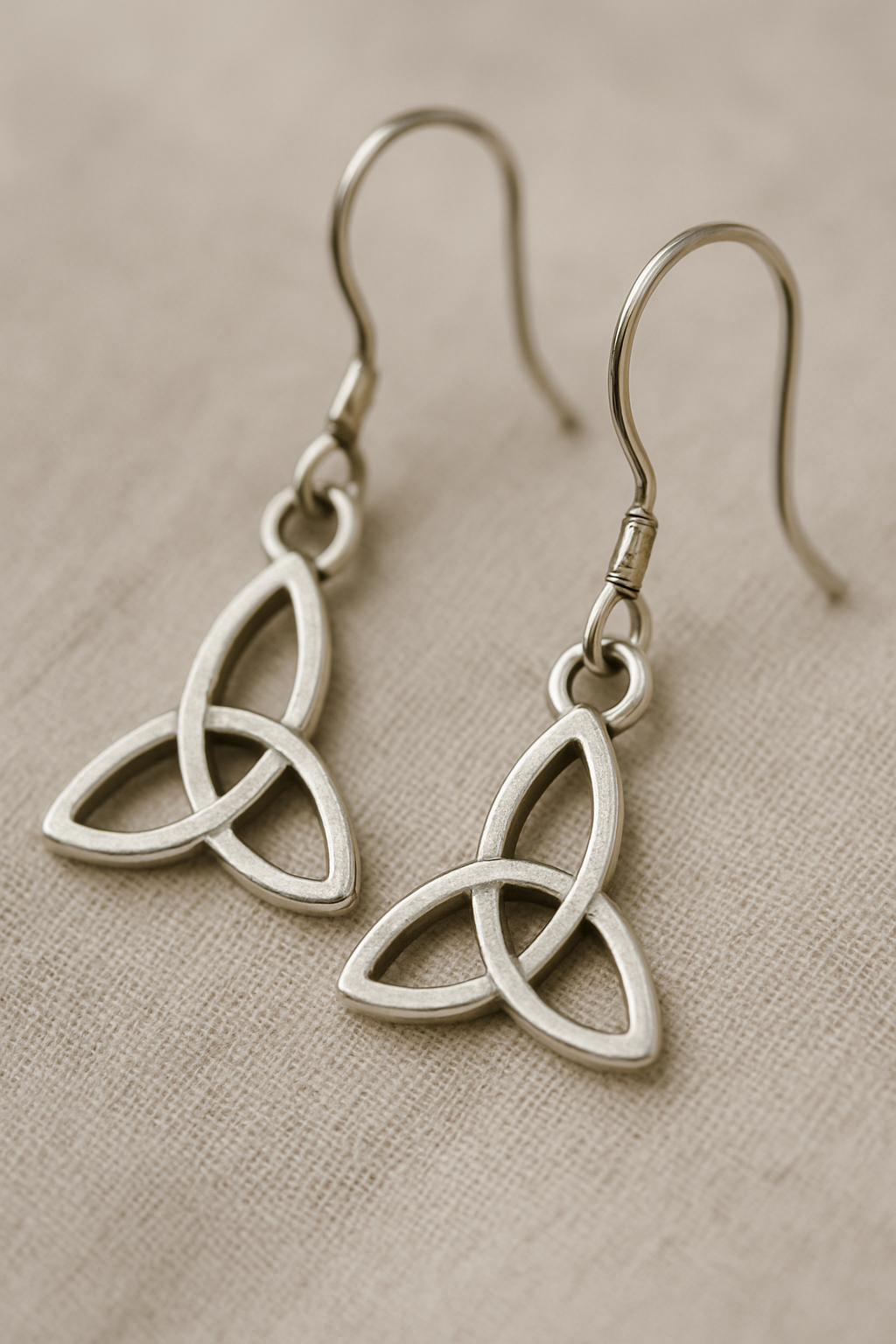 Trinity earrings silver tone hook closure Triquetra dangled earrings