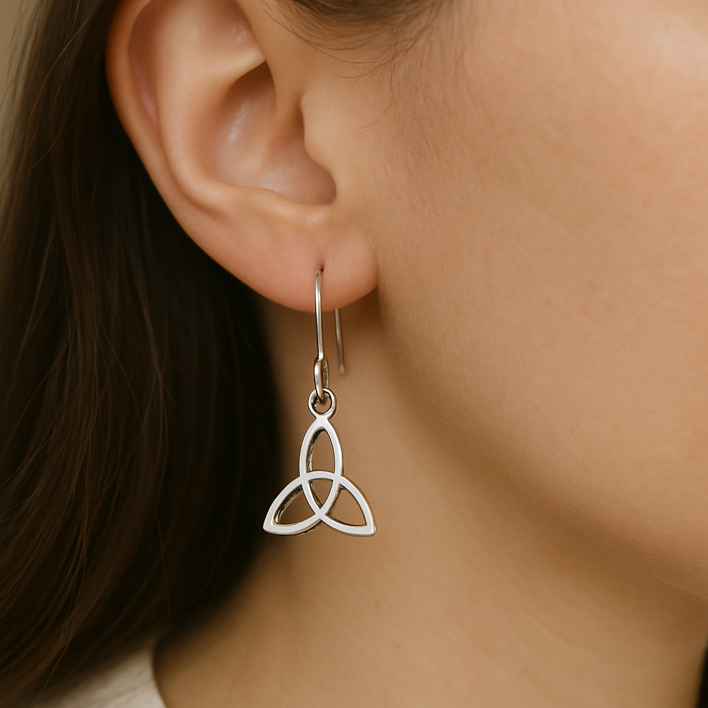 Trinity earrings silver tone hook closure Triquetra dangled earrings