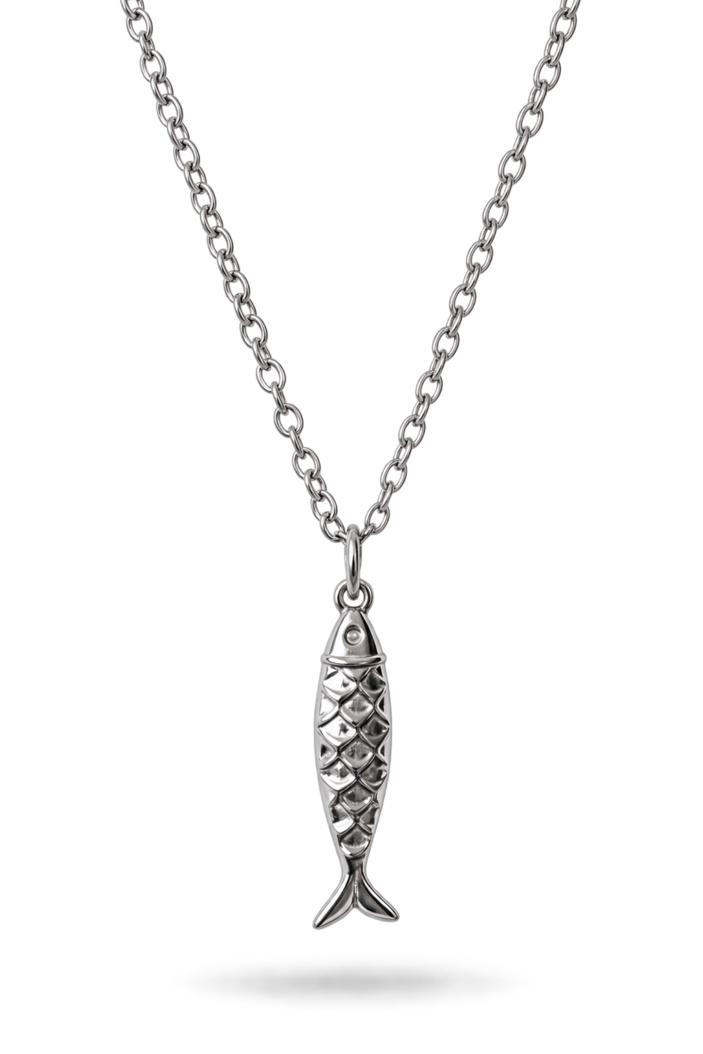 Fish chain necklace for men, men's fish necklace with link chain, stainless steel silver tone pendant fisherman gift for him