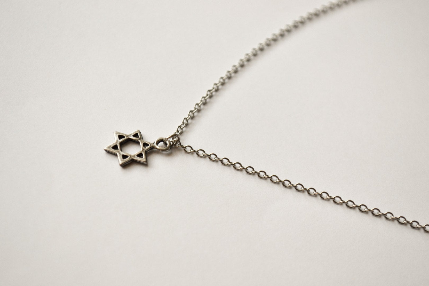 Star of David Necklace for Men Silver Plated David Shield Pendant Chain Necklace Custom Length Jewish Gift