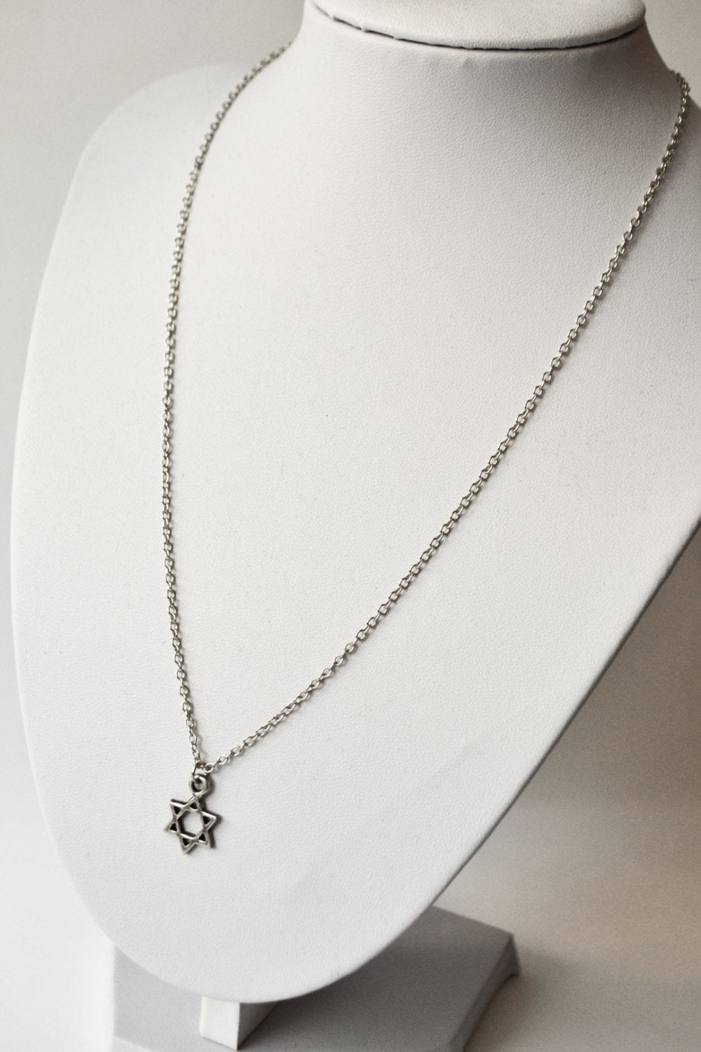 Star of David Necklace for Men Silver Plated David Shield Pendant Chain Necklace Custom Length Jewish Gift