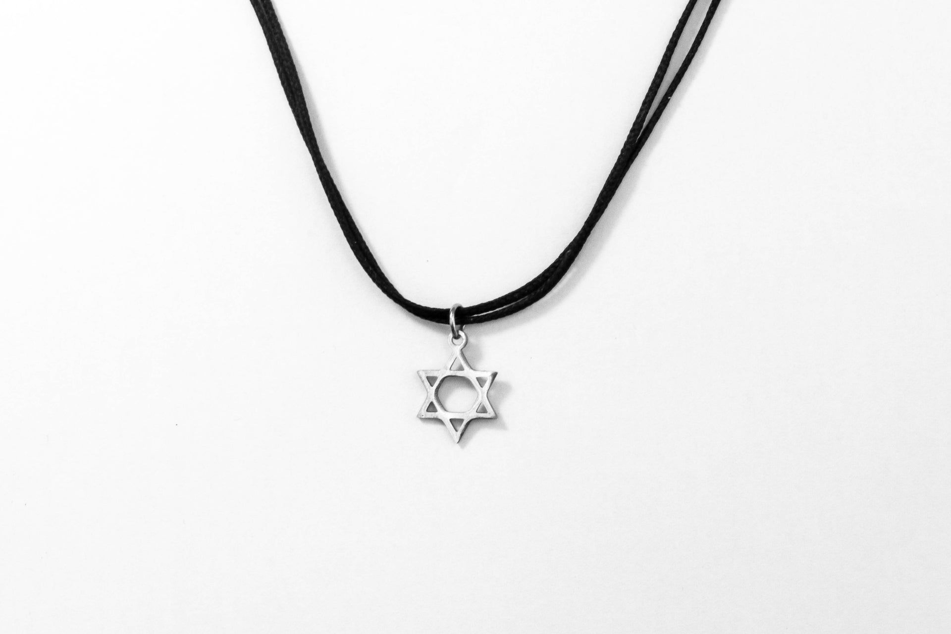 Star of David necklace for men black string silver pendant handmade by Shani & Adi jewelry