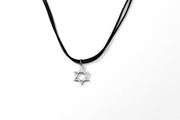 Star of David necklace for men black string silver pendant handmade by Shani & Adi jewelry