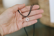 Star of David necklace for men black string silver pendant handmade by Shani & Adi jewelry