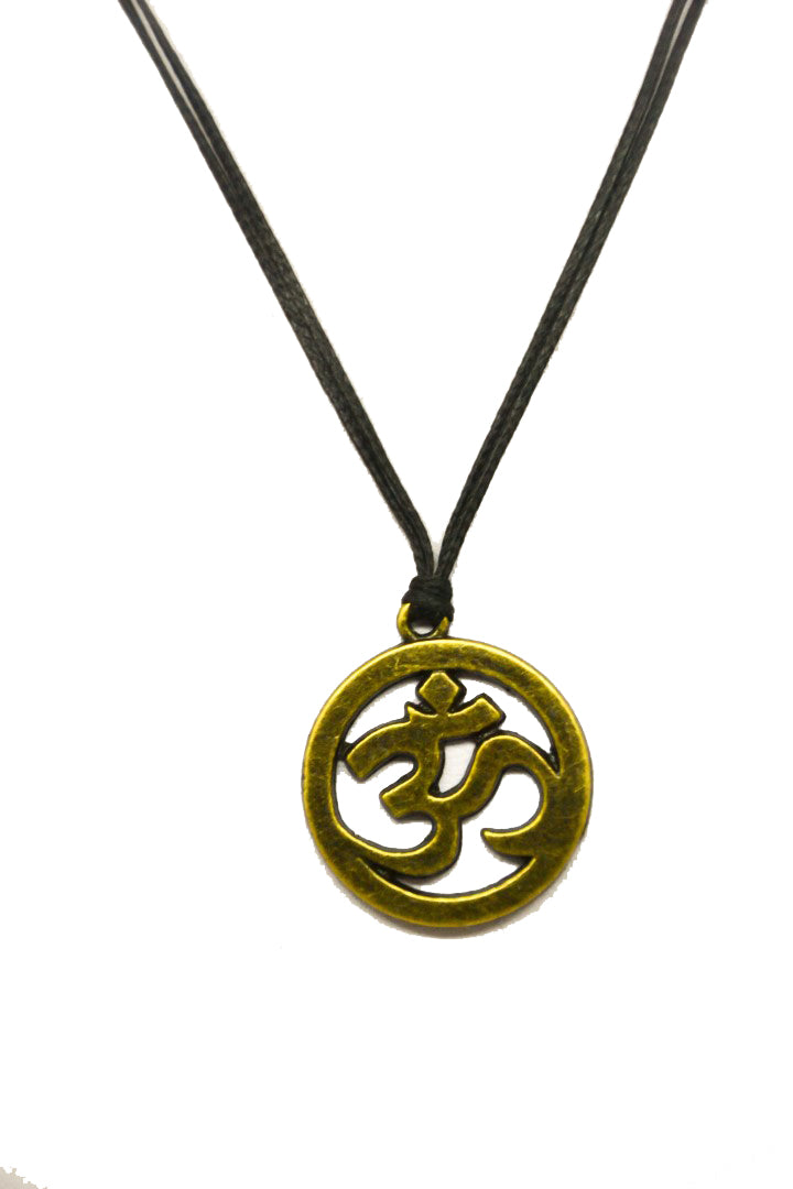 Men's necklace with a bronze Om pendant, black cord, yoga jewelry for man, handmade, gift wrapped