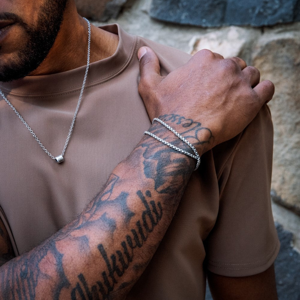 silver wrapped rolo chain bracelet for men