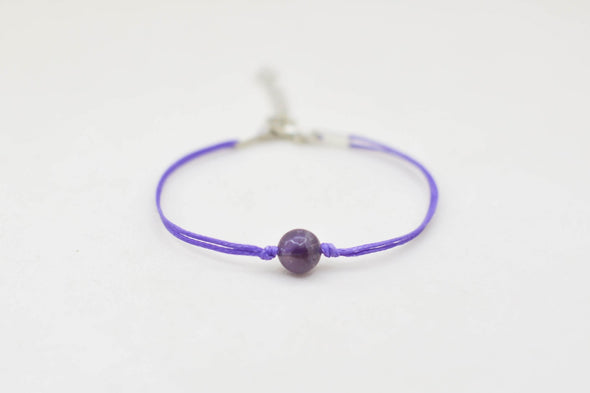 Amethyst bracelet for women, February birthstone, purple cord, adjustable - shani-adi-jewerly