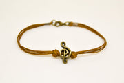 Bronze Treble clef bracelet for men, brown cords - shani-adi-jewerly