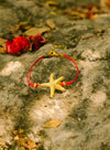 Gold starfish bracelet red cord womens bracelet - shani-adi-jewerly