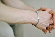 Silver Dumbbell bracelet for men, gray cord, weights charms, workout jewelry for him - shani-adi-jewerly