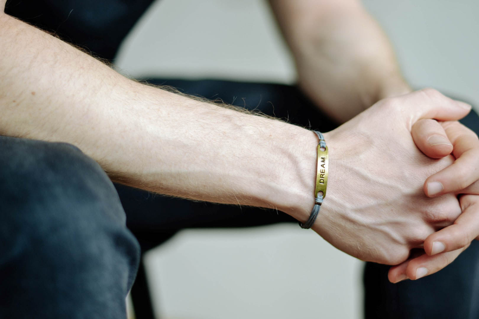 Bronze Dream bracelet for men, gray cord - shani-adi-jewerly