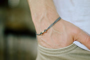 Silver Dumbbell bracelet for men, gray cord, weights charms, workout jewelry for him - shani-adi-jewerly