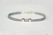 Silver Dumbbell bracelet for men, gray cord, weights charms, workout jewelry for him - shani-adi-jewerly